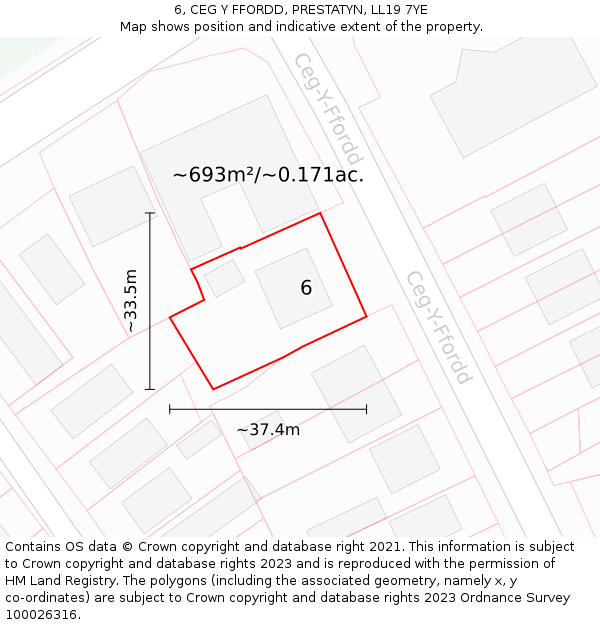 6, CEG Y FFORDD, PRESTATYN, LL19 7YE: Plot and title map