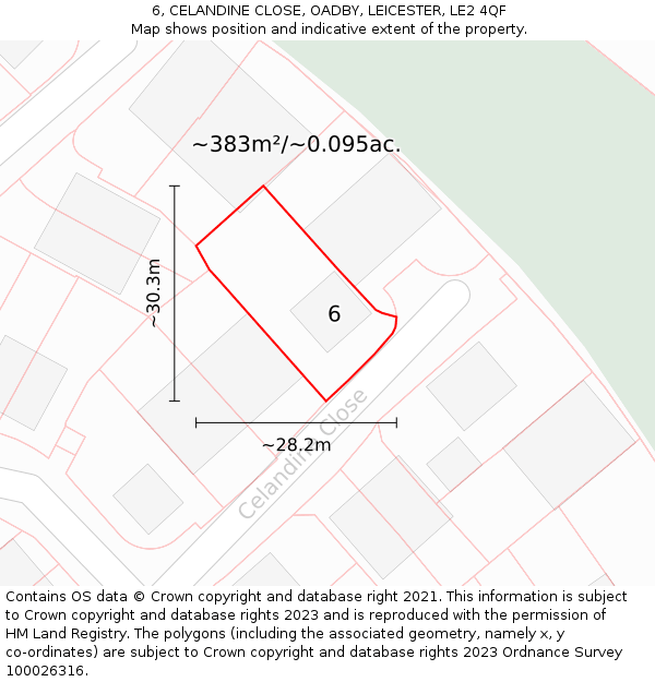 6, CELANDINE CLOSE, OADBY, LEICESTER, LE2 4QF: Plot and title map