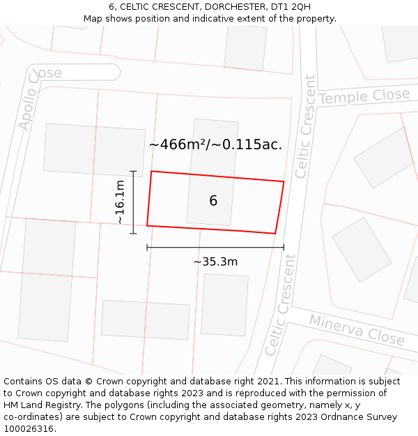 6, CELTIC CRESCENT, DORCHESTER, DT1 2QH: Plot and title map