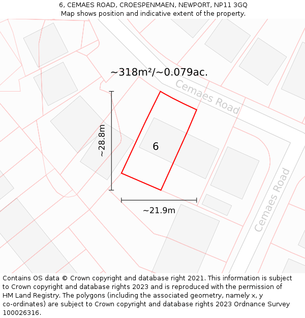 6, CEMAES ROAD, CROESPENMAEN, NEWPORT, NP11 3GQ: Plot and title map