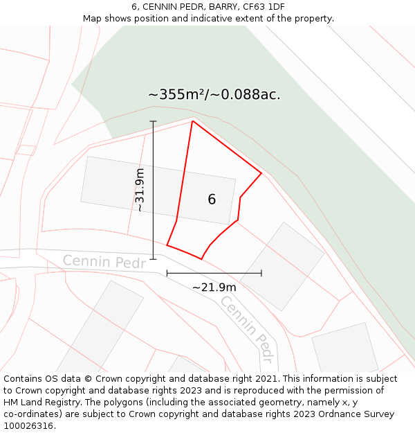 6, CENNIN PEDR, BARRY, CF63 1DF: Plot and title map