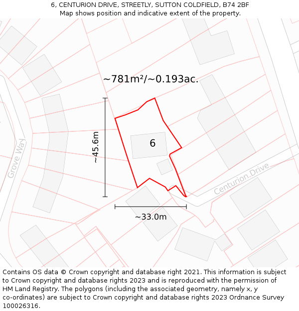 6, CENTURION DRIVE, STREETLY, SUTTON COLDFIELD, B74 2BF: Plot and title map