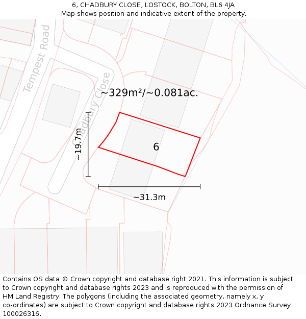 6, CHADBURY CLOSE, LOSTOCK, BOLTON, BL6 4JA: Plot and title map
