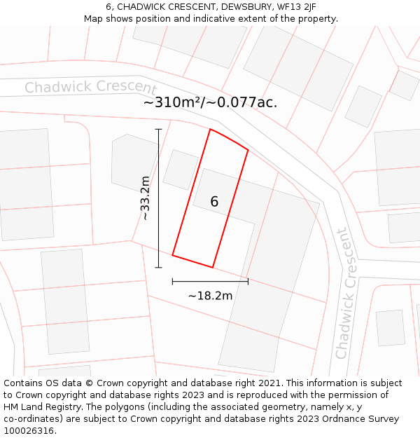 6, CHADWICK CRESCENT, DEWSBURY, WF13 2JF: Plot and title map