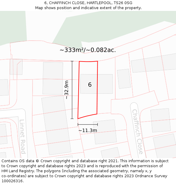 6, CHAFFINCH CLOSE, HARTLEPOOL, TS26 0SG: Plot and title map