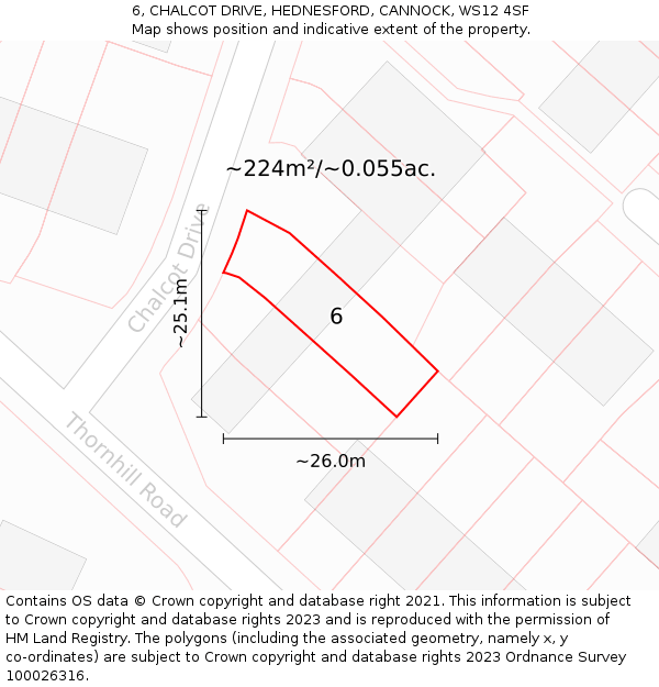 6, CHALCOT DRIVE, HEDNESFORD, CANNOCK, WS12 4SF: Plot and title map