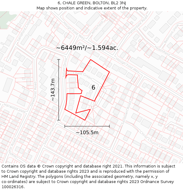 6, CHALE GREEN, BOLTON, BL2 3NJ: Plot and title map