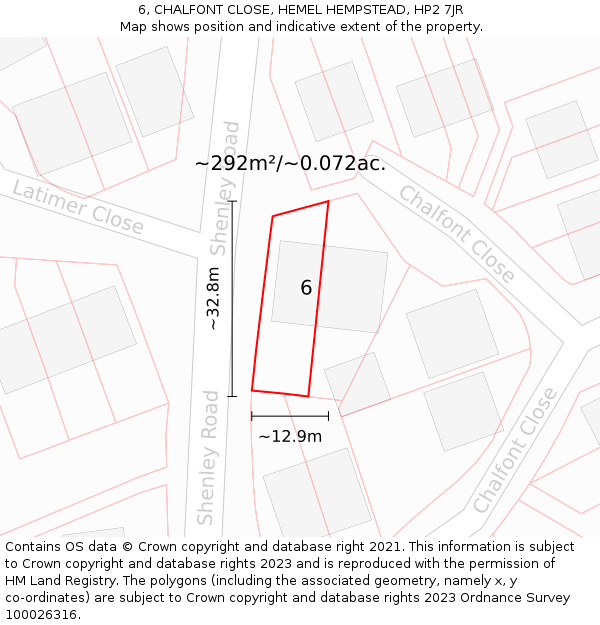 6, CHALFONT CLOSE, HEMEL HEMPSTEAD, HP2 7JR: Plot and title map