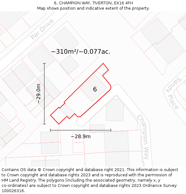 6, CHAMPION WAY, TIVERTON, EX16 4FH: Plot and title map