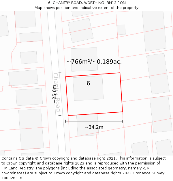 6, CHANTRY ROAD, WORTHING, BN13 1QN: Plot and title map