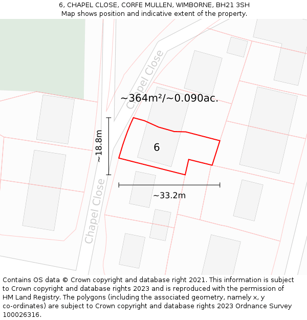 6, CHAPEL CLOSE, CORFE MULLEN, WIMBORNE, BH21 3SH: Plot and title map