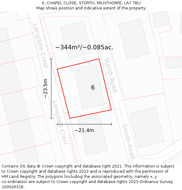 6, CHAPEL CLOSE, STORTH, MILNTHORPE, LA7 7BU: Plot and title map