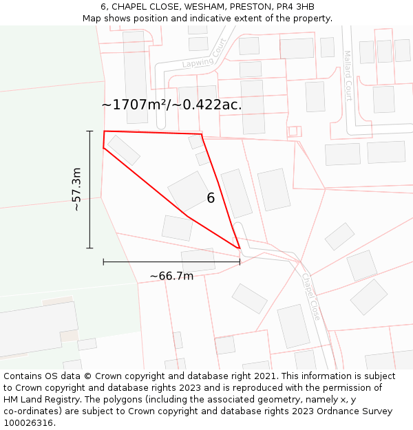 6, CHAPEL CLOSE, WESHAM, PRESTON, PR4 3HB: Plot and title map