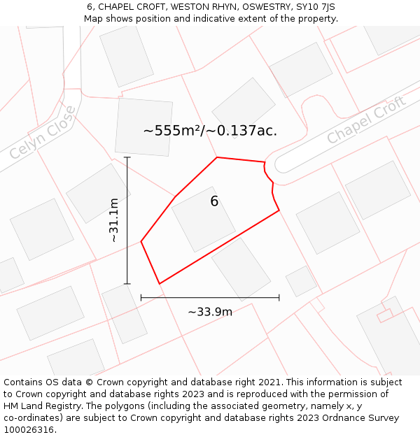 6, CHAPEL CROFT, WESTON RHYN, OSWESTRY, SY10 7JS: Plot and title map