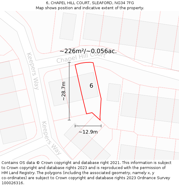 6, CHAPEL HILL COURT, SLEAFORD, NG34 7FG: Plot and title map