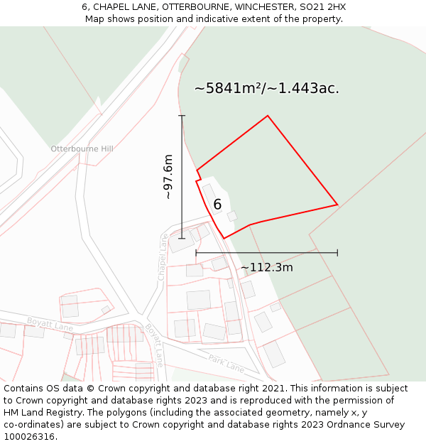 6, CHAPEL LANE, OTTERBOURNE, WINCHESTER, SO21 2HX: Plot and title map