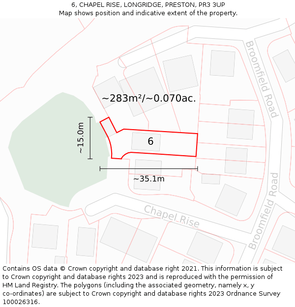 6, CHAPEL RISE, LONGRIDGE, PRESTON, PR3 3UP: Plot and title map