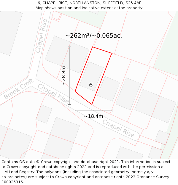 6, CHAPEL RISE, NORTH ANSTON, SHEFFIELD, S25 4AF: Plot and title map