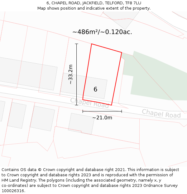 6, CHAPEL ROAD, JACKFIELD, TELFORD, TF8 7LU: Plot and title map