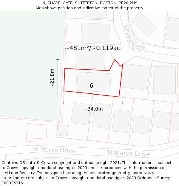 6, CHAPELGATE, SUTTERTON, BOSTON, PE20 2NY: Plot and title map