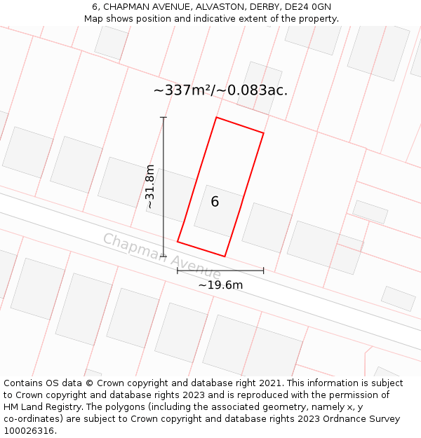 6, CHAPMAN AVENUE, ALVASTON, DERBY, DE24 0GN: Plot and title map