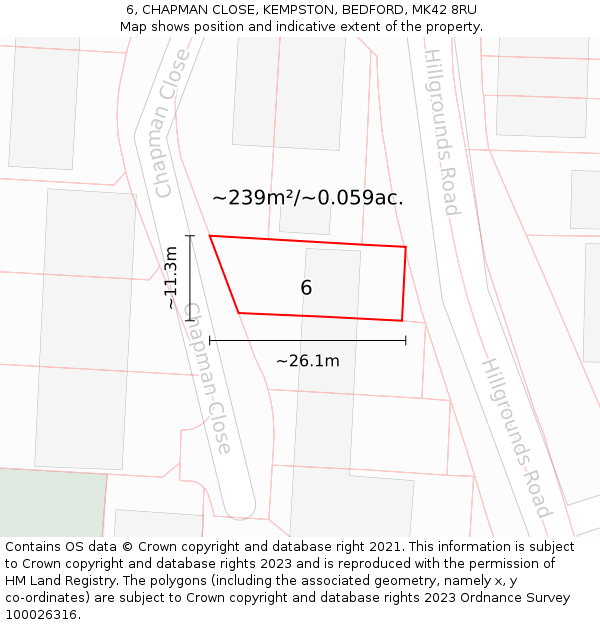 6, CHAPMAN CLOSE, KEMPSTON, BEDFORD, MK42 8RU: Plot and title map