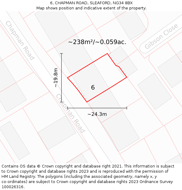 6, CHAPMAN ROAD, SLEAFORD, NG34 8BX: Plot and title map