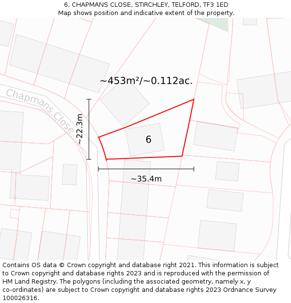 6, CHAPMANS CLOSE, STIRCHLEY, TELFORD, TF3 1ED: Plot and title map