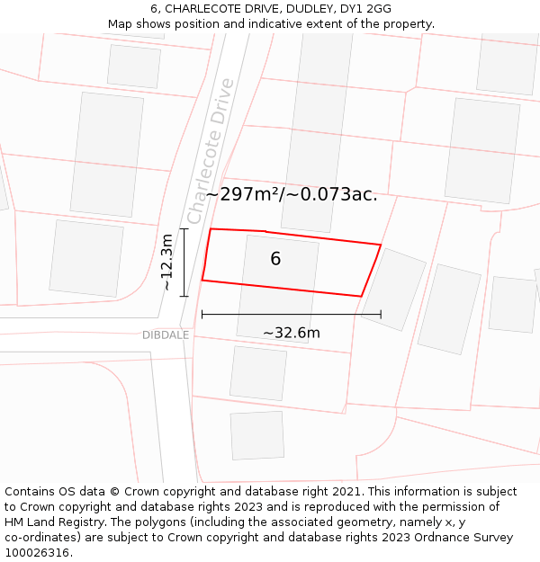 6, CHARLECOTE DRIVE, DUDLEY, DY1 2GG: Plot and title map