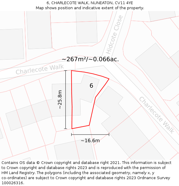 6, CHARLECOTE WALK, NUNEATON, CV11 4YE: Plot and title map