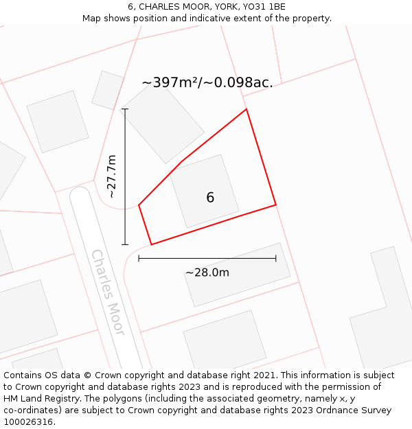 6, CHARLES MOOR, YORK, YO31 1BE: Plot and title map