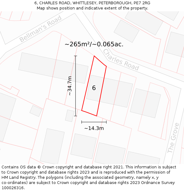 6, CHARLES ROAD, WHITTLESEY, PETERBOROUGH, PE7 2RG: Plot and title map