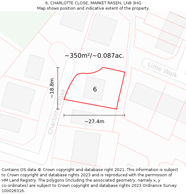 6, CHARLOTTE CLOSE, MARKET RASEN, LN8 3HG: Plot and title map