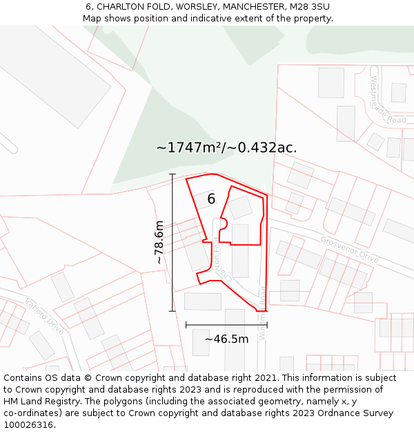 6, CHARLTON FOLD, WORSLEY, MANCHESTER, M28 3SU: Plot and title map