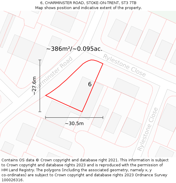 6, CHARMINSTER ROAD, STOKE-ON-TRENT, ST3 7TB: Plot and title map