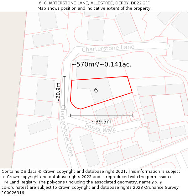 6, CHARTERSTONE LANE, ALLESTREE, DERBY, DE22 2FF: Plot and title map