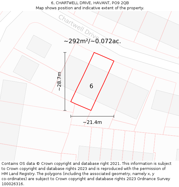 6, CHARTWELL DRIVE, HAVANT, PO9 2QB: Plot and title map