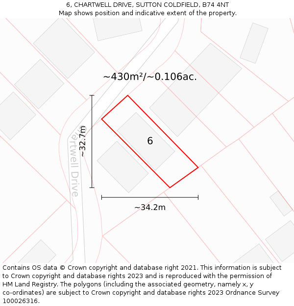 6, CHARTWELL DRIVE, SUTTON COLDFIELD, B74 4NT: Plot and title map