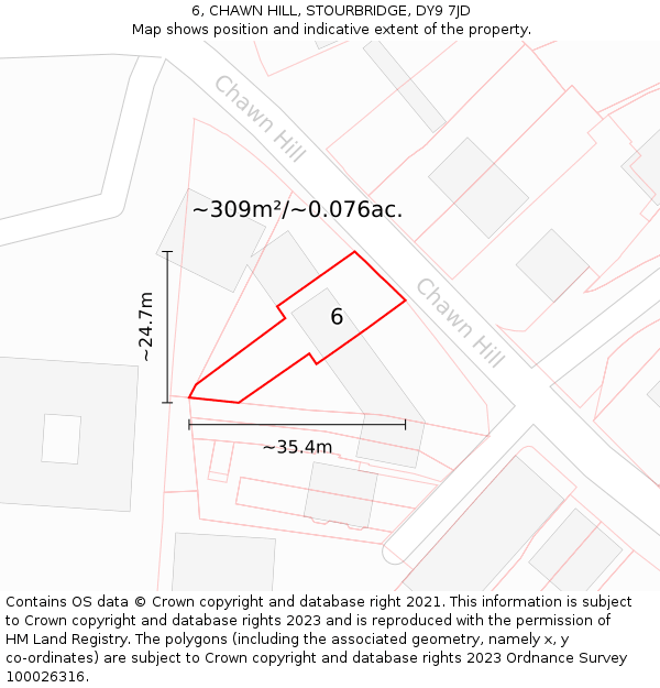 6, CHAWN HILL, STOURBRIDGE, DY9 7JD: Plot and title map