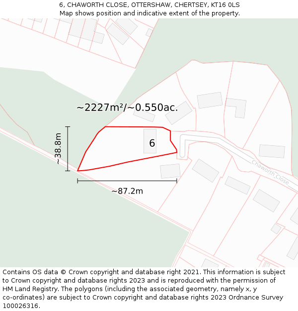 6, CHAWORTH CLOSE, OTTERSHAW, CHERTSEY, KT16 0LS: Plot and title map