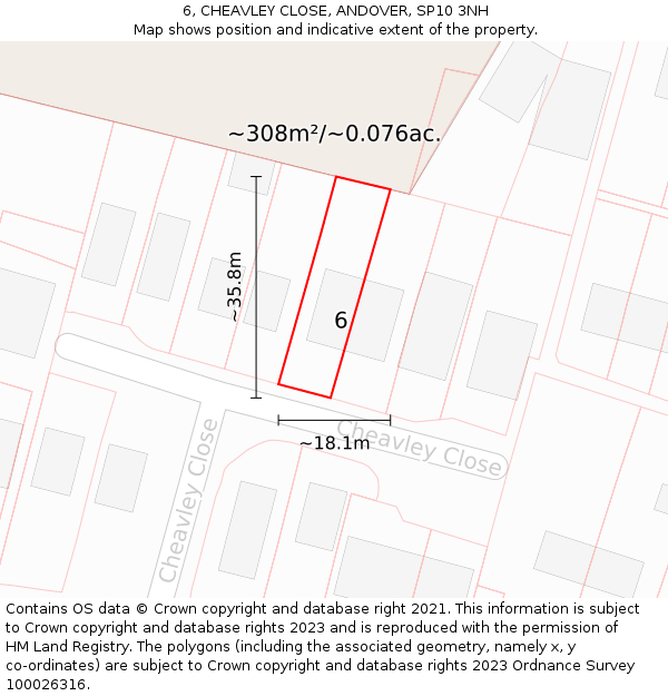 6, CHEAVLEY CLOSE, ANDOVER, SP10 3NH: Plot and title map