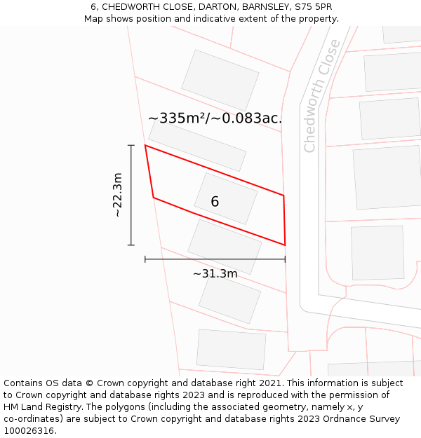 6, CHEDWORTH CLOSE, DARTON, BARNSLEY, S75 5PR: Plot and title map