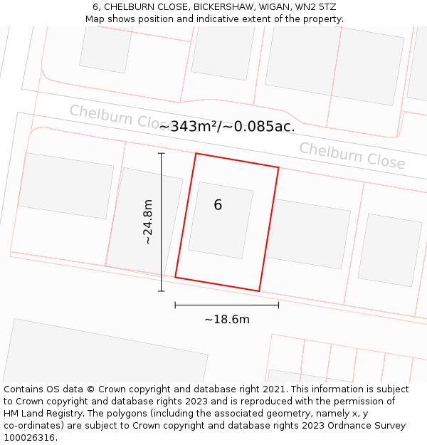 6, CHELBURN CLOSE, BICKERSHAW, WIGAN, WN2 5TZ: Plot and title map