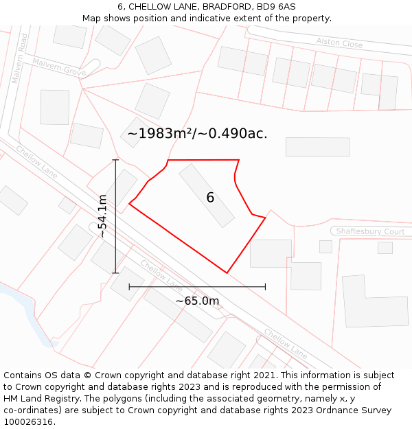 6, CHELLOW LANE, BRADFORD, BD9 6AS: Plot and title map