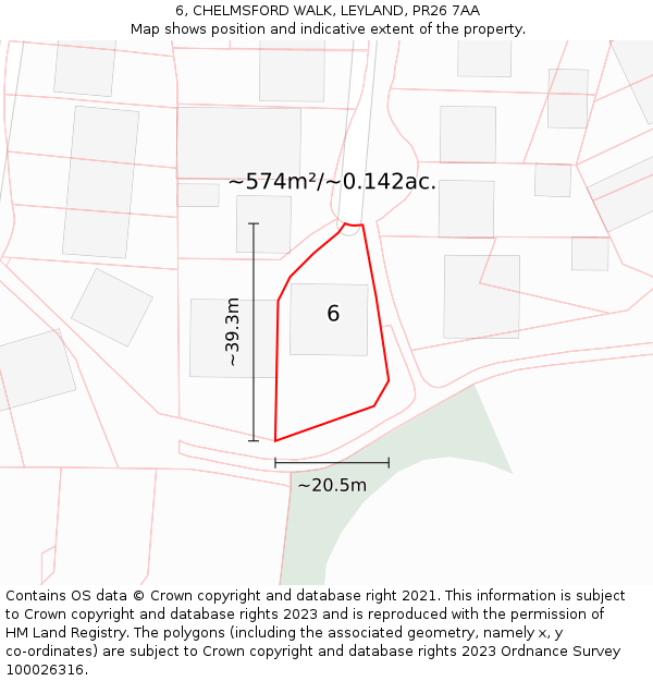 6, CHELMSFORD WALK, LEYLAND, PR26 7AA: Plot and title map