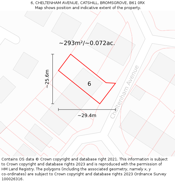 6, CHELTENHAM AVENUE, CATSHILL, BROMSGROVE, B61 0RX: Plot and title map