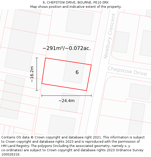 6, CHEPSTOW DRIVE, BOURNE, PE10 0RX: Plot and title map