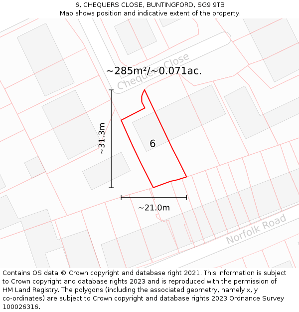 6, CHEQUERS CLOSE, BUNTINGFORD, SG9 9TB: Plot and title map