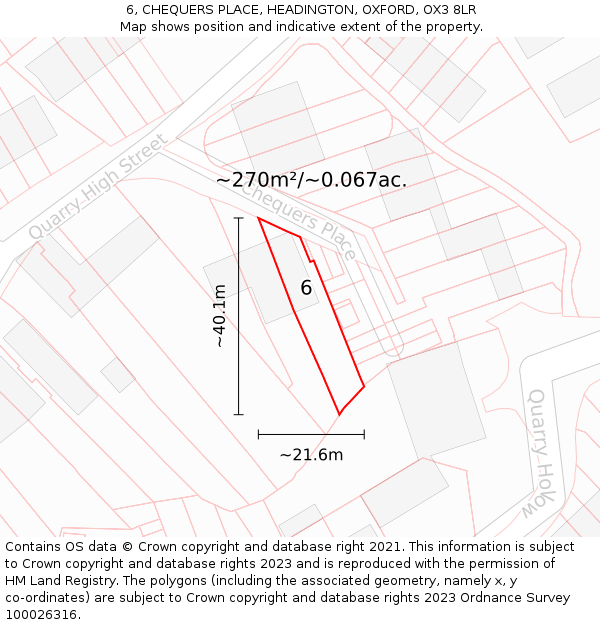 6, CHEQUERS PLACE, HEADINGTON, OXFORD, OX3 8LR: Plot and title map