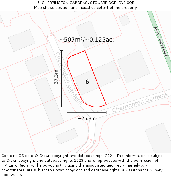 6, CHERRINGTON GARDENS, STOURBRIDGE, DY9 0QB: Plot and title map